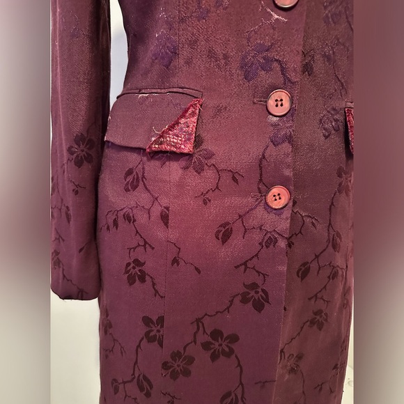 Gorgeous Dark Academia Plum Floral Jacquard Satin Boho Steampunk Coat Jacket S M - Picture 4 of 14